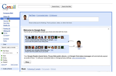 Google Buzz. גוגל מתעקשת לבחור לך את החברים, צילום מסך