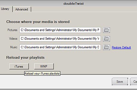 בחירת תיקיות המדיה ב-doubleTwist