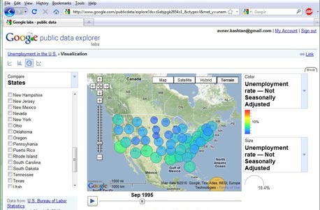 נתוני אבטלה בארה"ב מוצלבים עם Google Maps