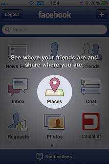 התצוגה בטרם הכניסה הראשונה לפייסבוק Places