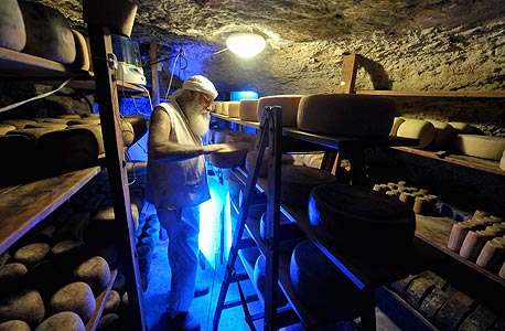 שי זלצר במערה שבה הוא שומר גבינות עיזים , צילום: גיא אסיאג
