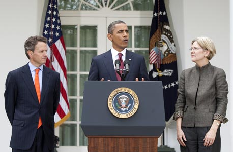 ברק אובמה אליזבת וורן טימותי גייתנר , צילום: בלומברג