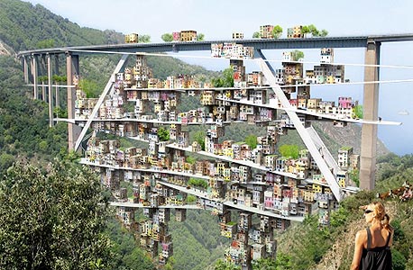 פארק מגורים אקולוגי מתחת לגשר בדרום איטליה. כנראה יישאר בגדר הצעה