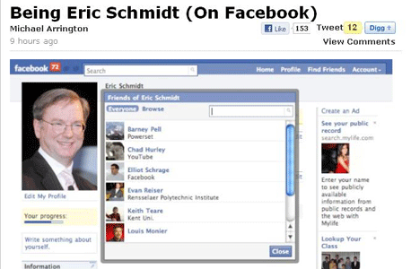 ארינגטון מתחזה לאריק שמידט בפייסבוק