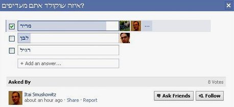 סקר שנוצר באמצעות Questions, צילום מסך: Facebook