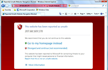 האזהרה נגד פישינג מתבססת על מאגר של איומים קיימים, צילום מסך: microsoft.com