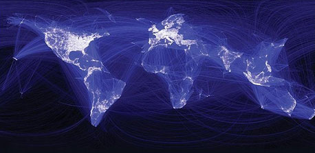 מפת הקשרים בין משתמשי פייסבוק בעולם