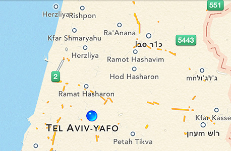 מפת ישראל, מתוך גרסת הבטא של שירות המפות של אפל. לא מעט מקומות עדיין חסרים על המפה