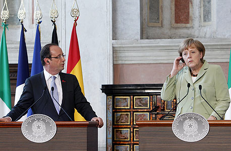 נשיא צרפת פרנסואה הולנד וקנצלרית גרמניה אנגלה מרקל  (ארכיון), צילום: אמ סי טי