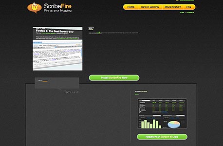 עמוד הבית של ScribeFire, צילום מסך: www.scribefire.com
