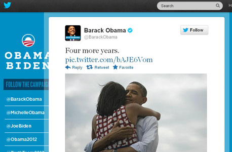הציוץ הנפוץ מאז הקמת טוויטר: תמונת הניצחון של אובמה