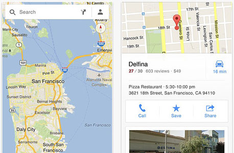קבלת מידע על אתרים, עסקים ותחבורה ציבורית. גוגל Maps
