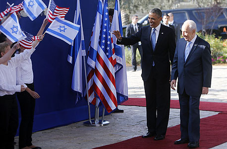 שמעון פרס ברק אובמה ביקור אובמה בישראל, צילום: איי אף פי