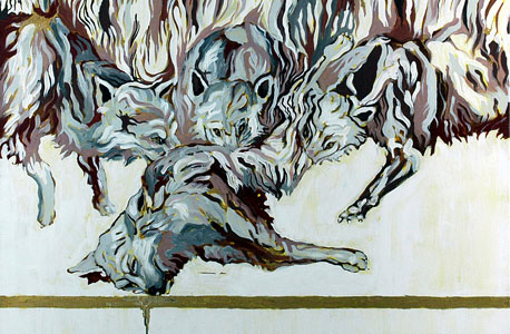 מתוך התערוכה במתחם החשמל, יונתן הירשפלד, זאבים, 5,000 שקלים