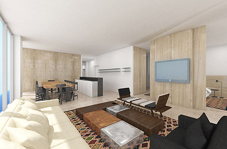  הדמיה של הסלון באחת הדירות בפרויקט הרברט סמואל