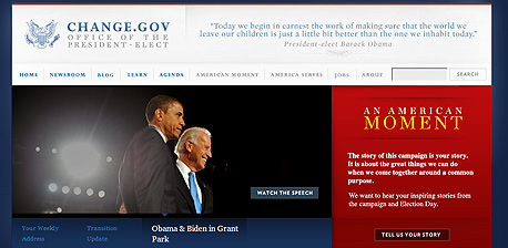 אתר change.gov ברק אובמה נשיא ארה"ב ג'ו ביידן, צילום מסך:  change.gov 