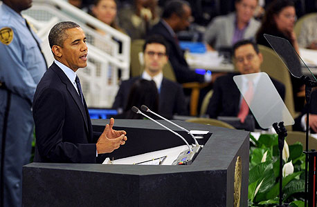 ברק אובמה נואם באו"ם, צילום: אם סי טי