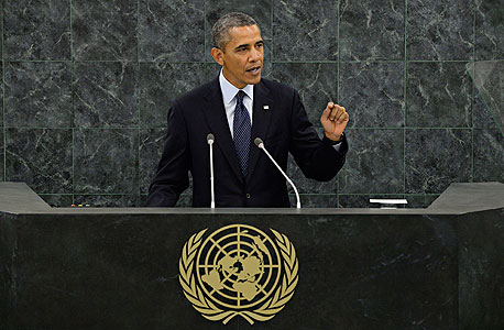 ברק אובמה נואם באו"ם, צילום: אי פי איי