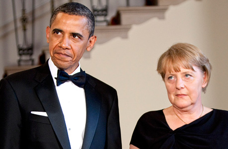 ברק אובמה לצד קאנצלרית גרמניה אנגלה מרקל, שה-NSA פרצה למערכות הלשכה שלה, צילום: בלומברג