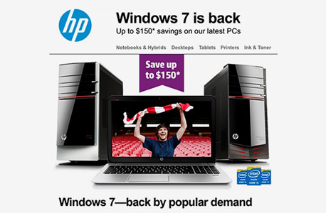 פרסומת למחשב HP שנמכר עם ווינדוס 7, אשר הועלתה לאחר דרישת צרכנים
