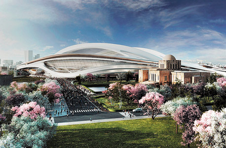 הדמיית האצטדיון האולימפי בטוקיו. חצי מהסכום כבר קיים