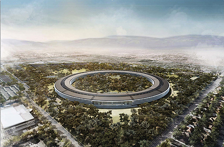 הדמיית המבנה החדש של אפל בקופרטינו, קליפורניה. חללית בועתית