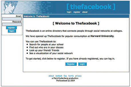  "הפקה של מארק צוקרברג". פייסבוק ביומה הראשון, ב־04.02.2004