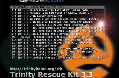 מסך האתחול של TRK, צילום מסך: Trinity Rescue Kit