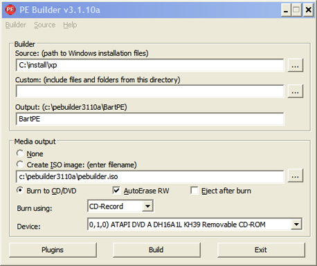 יצירת תקליטור אתחול באמצעות PE-Builder, צילום מסך: PE Builder