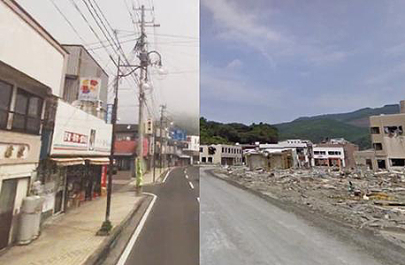 אזור פוקושימה ביפן, לפני ואחרי הצונאמי שהיכה במקום