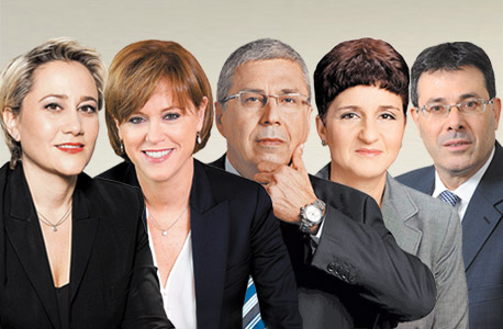 מנכ"לי הבנקים הגדולים: אלדד פרשר (מימין), סמדר ברבר צדיק, ציון קינן, רקפת רוסק עמינח, לילך אשר טופילסקי