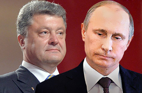 מימין: נשיא רוסיה, ולדימיר פוטין, ונשיא אוקראינה, פטרו פרושנקו, צילום: איי אף פי