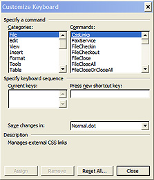 התאמה אישית לקיצורי מקלדת ב-Word 2003, צילום מסך: Word