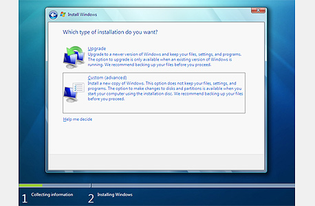 התקנה Custom, צילום מסך: Windows 7