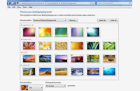 בחירת תמונות לרקע שולחן העבודה בחלונות 7
