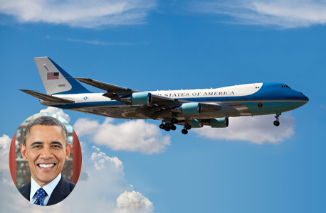 ברק אובמה על רקע מטוס ה"אייר פורס 1", צילום: שאטרסטוק