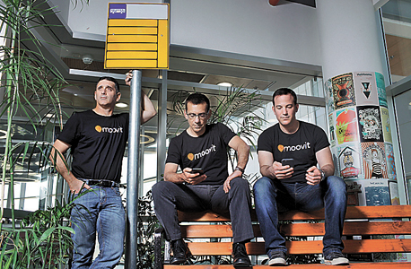 Moovit co-founders Roy Bick, Yaron Evron and Nir Erez (left). Photo: Amit Sha'al
