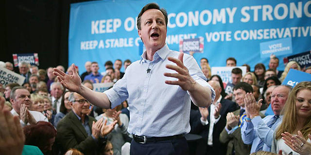 דיוויד קמרון נואם בעצרת לקראת הבחירות בבריטניה, צילום: אימג