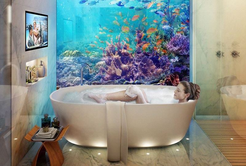 חדר האמבטיה. נוף פתוח לאוקיינוס