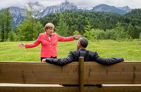פסגת ה-G7 נשיא ארה"ב ברק אובמה ו קנצלרית גרמניה אנג'לה מרקל בוואריה גרמניה, צילום: רויטרס