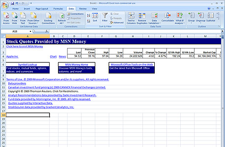 נתונים בורסאיים מ-MSN Money, צילום מסך: windows