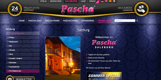 אתר האינטרנט של בית הבושת "פאשה" בזלצבורג