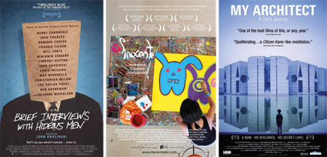 כרזות סרטים של מלמד. “הארכיטקט שלי”, “אינוסנטה” ו”רעיונות קצרים עם אנשים מבחילים” כרזות סרטים של מלמד. “הארכיטקט שלי”, “אינוסנטה” ו”רעיונות קצרים עם אנשים מבחילים”