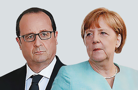 אנגלה מרקל ופרנסואה הולנד, שליטי גרמניה ואירופה, צילום: איי אף פי