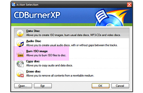 צריבת תקליטור מקובץ iso באמצעות CDBurnerXP, צילום מסך: CDBurner