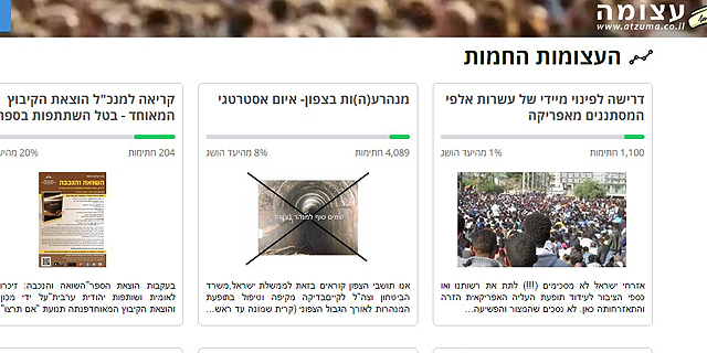 אתר עצומה הישראלי, בו המון עצומות פוליטיות למיניהן, צילום: צילום מסףך אתר עצומה