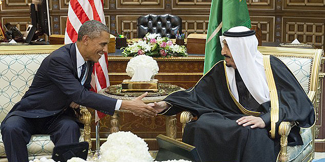 מימיIף סלמן מלך סעודיה והנשיא אובמה, צילום: איי אף פי