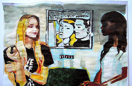 ציור של מרגו גראן שעוסק ביחסים בי שחור ולבן באמצעות דמויותיהן של  טהוניה רובל וסתיו סטרשקו מ"האח הגדול"