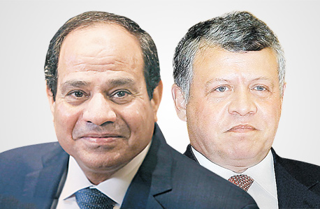 מימין: עבדאללה מלך ירדן וא־סיסי נשיא מצרים, צילום: אימג