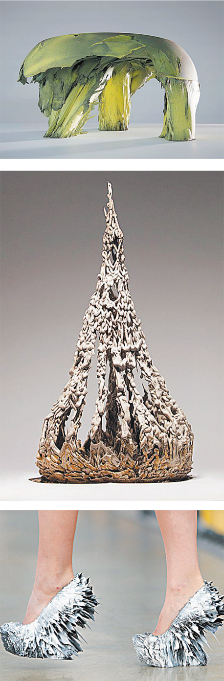 יצירות מהסדרות "תנועה מגנטית" ו"ארכיטקטורה פוגשת מגנטיות" של יולאן ואן דר וויל. הנעליים הוצגו בספטמבר 2014 בפריז